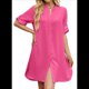 thumbnail image 3 of Vestido Camisero de Verano para Mujer, Informal, de Corta, con Botones y Cuello en V, Talla Grande Rosa Roja S, 3 of 6
