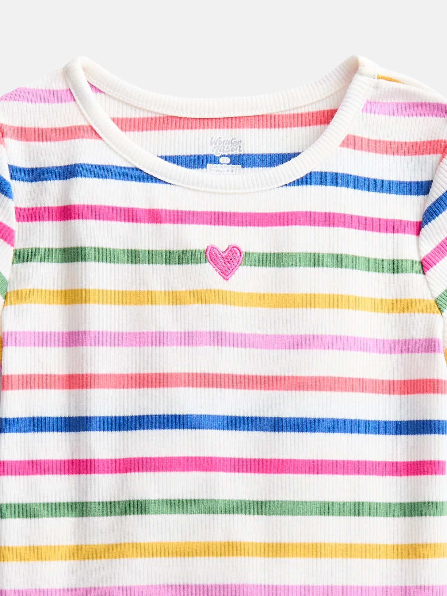 Wonder Nation Toddler Girls' Ribbed Tee with Short Sleeves, Sizes 18M-5T