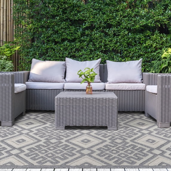 BNM Diamonds Indoor Outdoor Area Rug, 5' 2" x 7' 2", Cream