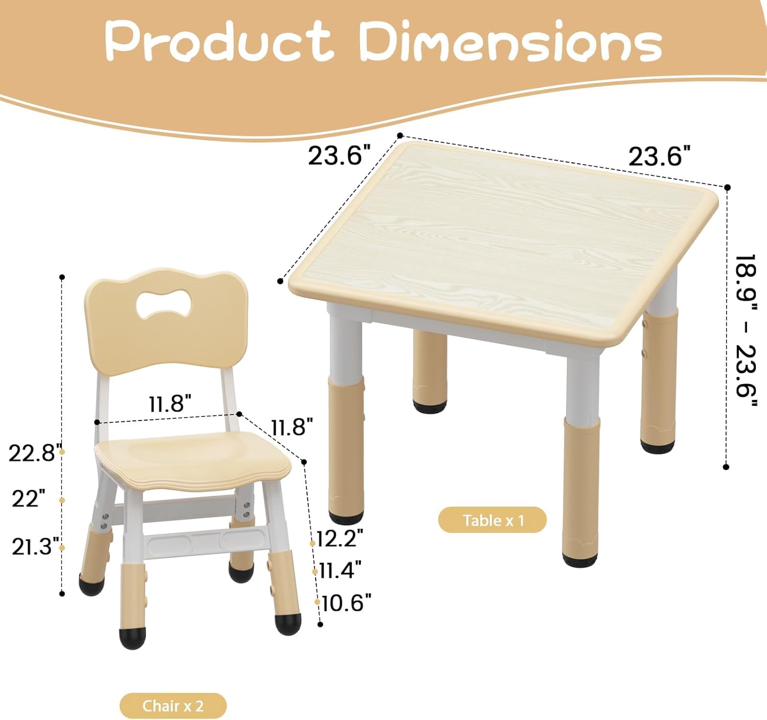 Eastvita Kids Table & 2 Chairs Set H Adj With Graffiti Desktop 4 In 1 Children Activity Table 23.6 By 23.6 By 19 in Durable Safe Materials Rounded Corners For Ages 2 To 10 Playroom Classroo