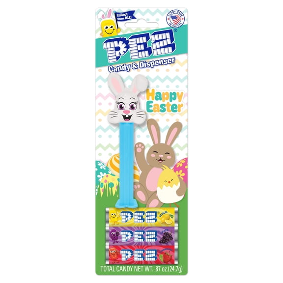 WM PEZ Easter Bunny Blister ,1 Candy Dispenser Plus 3 Rolls Assorted Candy, 1 Count, 0.87 oz