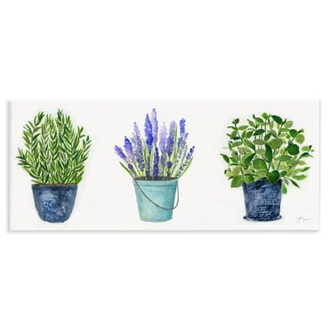 Stupell Industries Varied Potted Plants Herbs Country Botanical Farmhouse Painting Unframed Art Print Wall Art, Design by Janet Tava