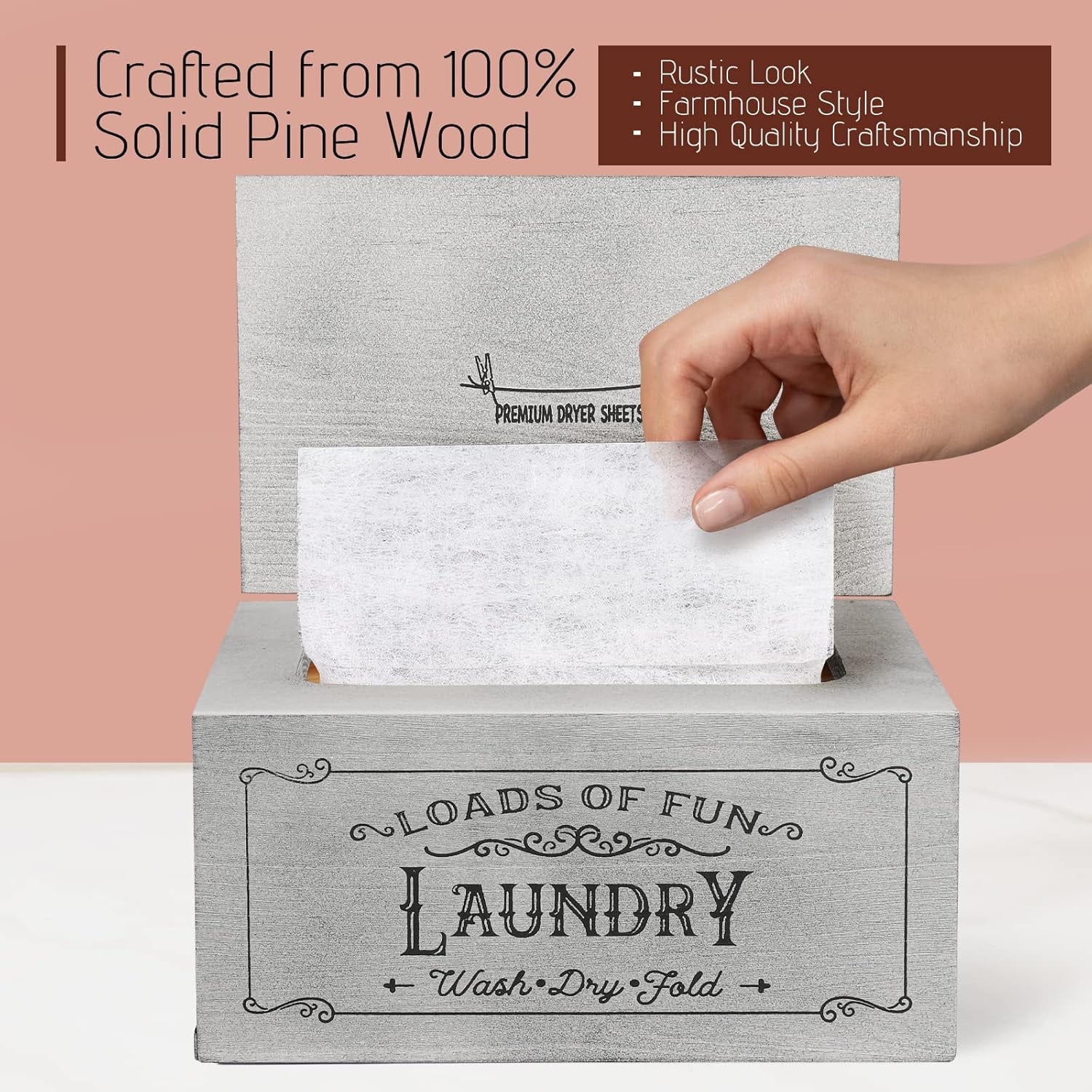 Dryer Sheet Holder Wood Dryer Sheet Dispenser with Lid, Rustic Dryer Sheet Container Storage Box for Laundry Room Fabric Softener Sheets Decor