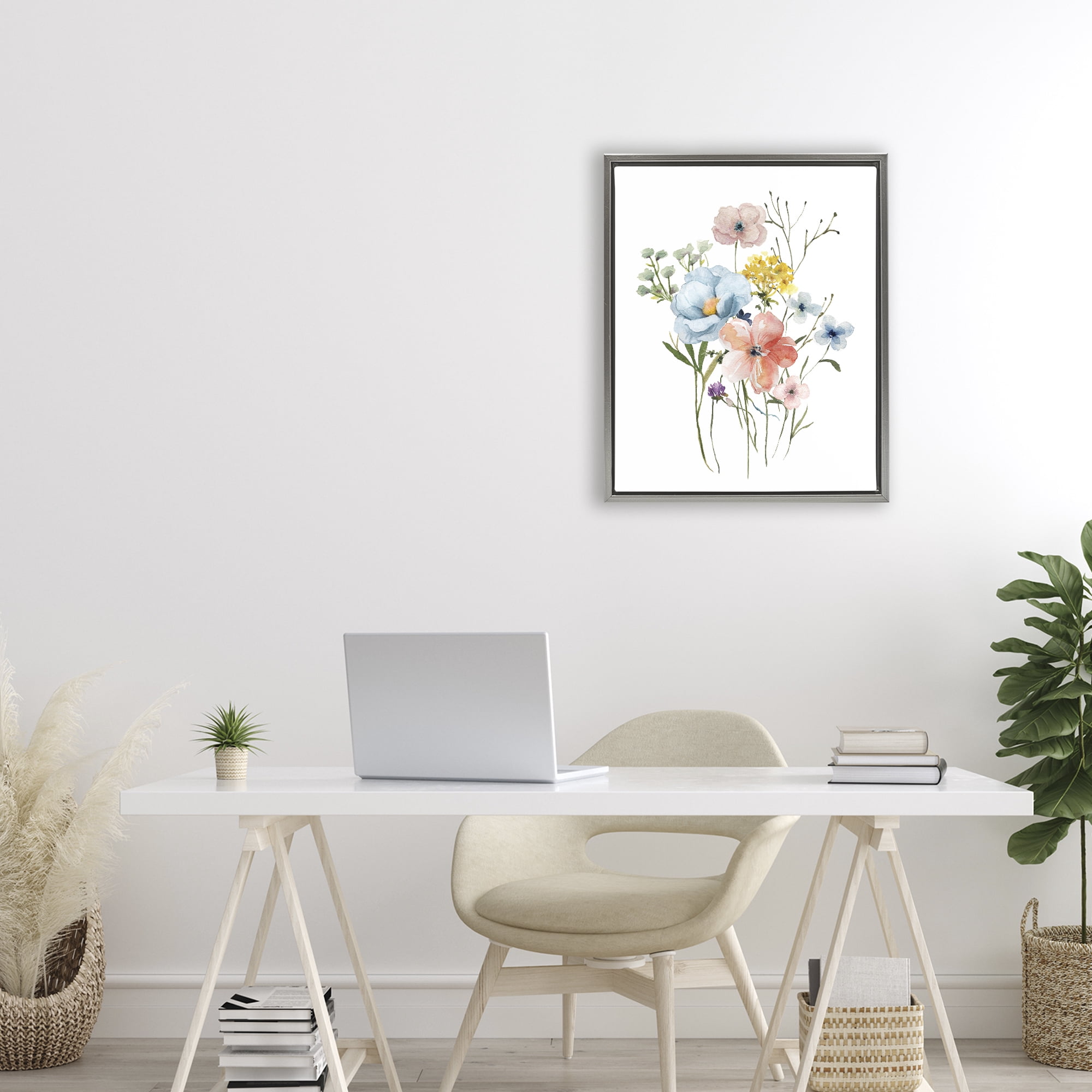 Stupell Industries Spring Meadow Wild Flowers Gray Framed Floater Canvas Wall Art, design by Livi Finn