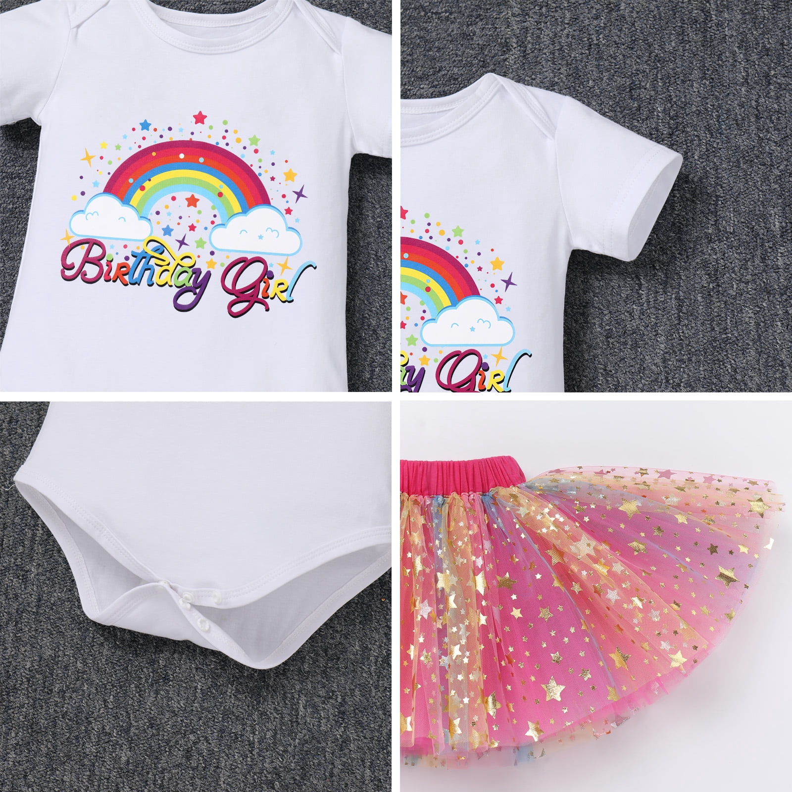 IBTOM CASTLE Toddler Baby Girl Unicorn 1st 2nd 3rd Birthday Outfit Romper + Rainbow Tutu Skirt + Headband + Sash + Badge 5PCS Princess Dress up Clothes Set for Cake Smash Photo Shoot