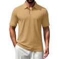 thumbnail image 2 of OIOLOYJM Mens Polo Shirts Short Sleeve Quick Dry Golf Shirt Athletic Business Work T-Shirt Workout Running Lightweight Top Khaki M, 2 of 5