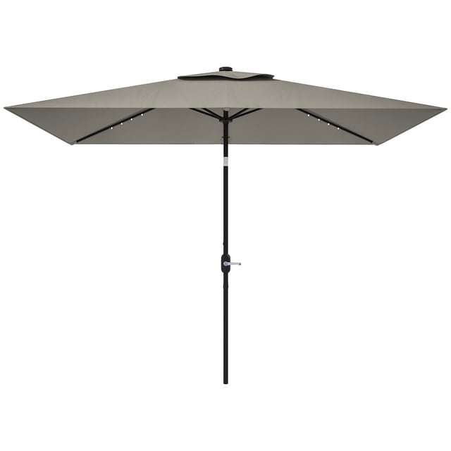 Light Grey Rectangular Patio Umbrella w/ 22 LED Solar Lights & Tilt - 9.7' x 6.2' Outdoor Shade for Patios, Decks & Gardens