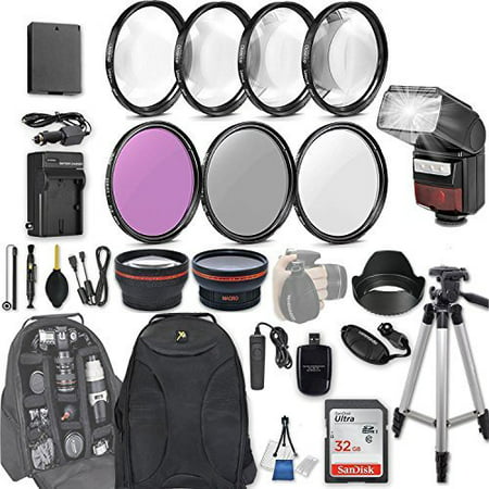 58mm 28 Pc Accessory Kit for Canon EOS Rebel T6, T5, T3, 1300D, 1200D, 1100D DSLRs with 0.43x Wide Angle Lens, 2.2x Telephoto Lens, LED-Flash, 32GB SD, Filter & Macro Kits, Backpack Case, and