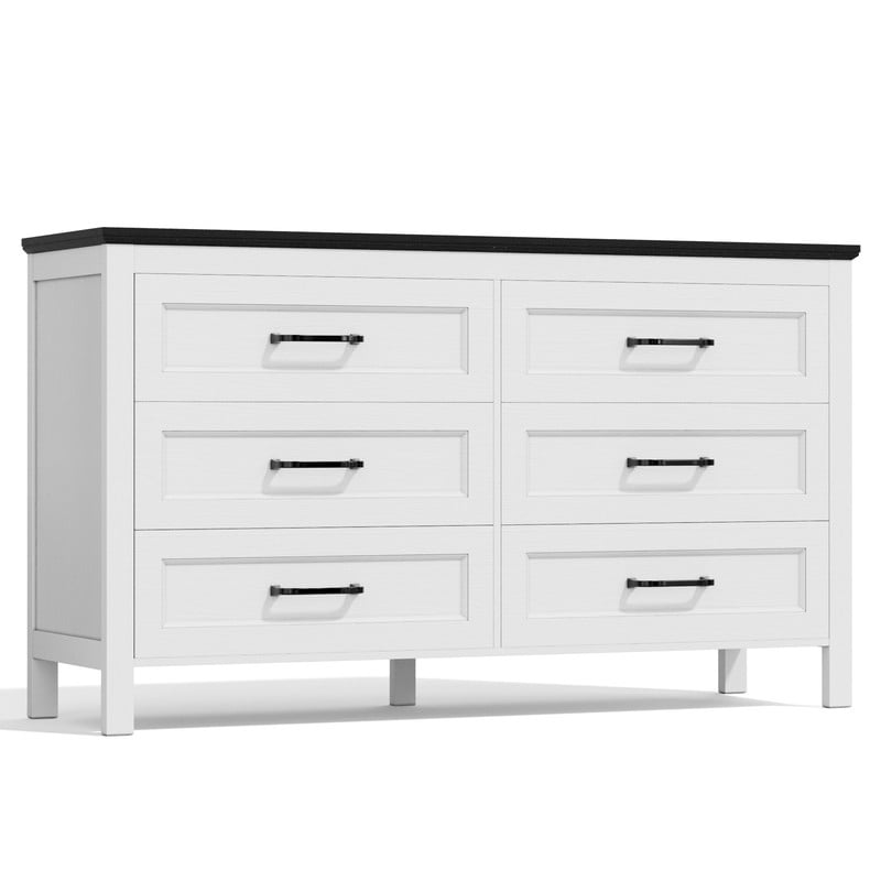 Homall 6-Drawer Wood Dresser for Bedroom, Large Storage Cabinet with Anti-Tip Safety and Footstool-Integrated Design, Double Classified Storage Organizer Chest for Living Room,Black and Brown
