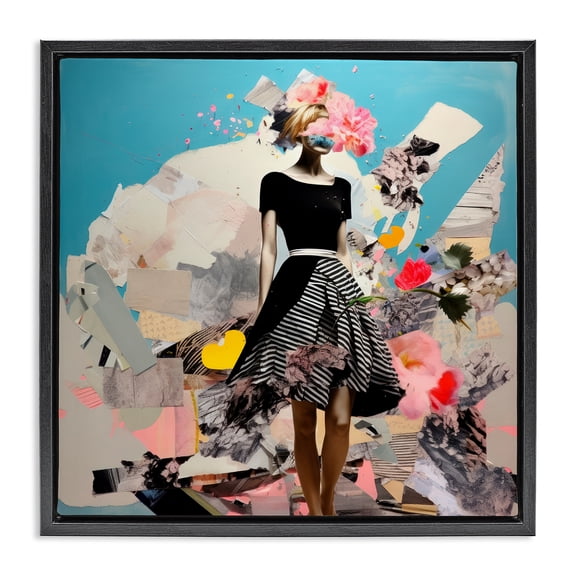 Stupell Industries Eclectic Surreal Collage Woman Black Floating Frame Canvas Art, 18 x 18, by Irena Orlov