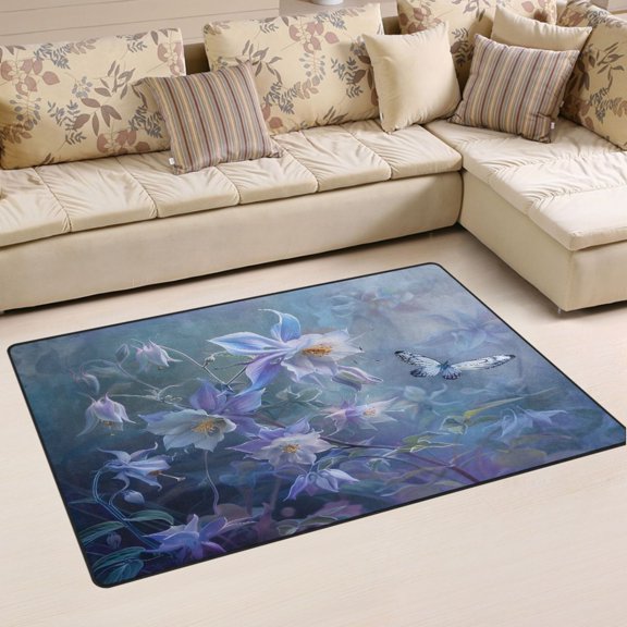 Ryvnso Ethnic Flowers Blooming and Butterfly Area Floor Mat Non-Slip Carpet Soft Rugs Doormats 31" x 20"
