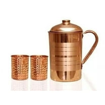 Pure Copper Handmade Jug Water Pitcher 1.5 L & 2 Glasses 300 ml Storage Healthy