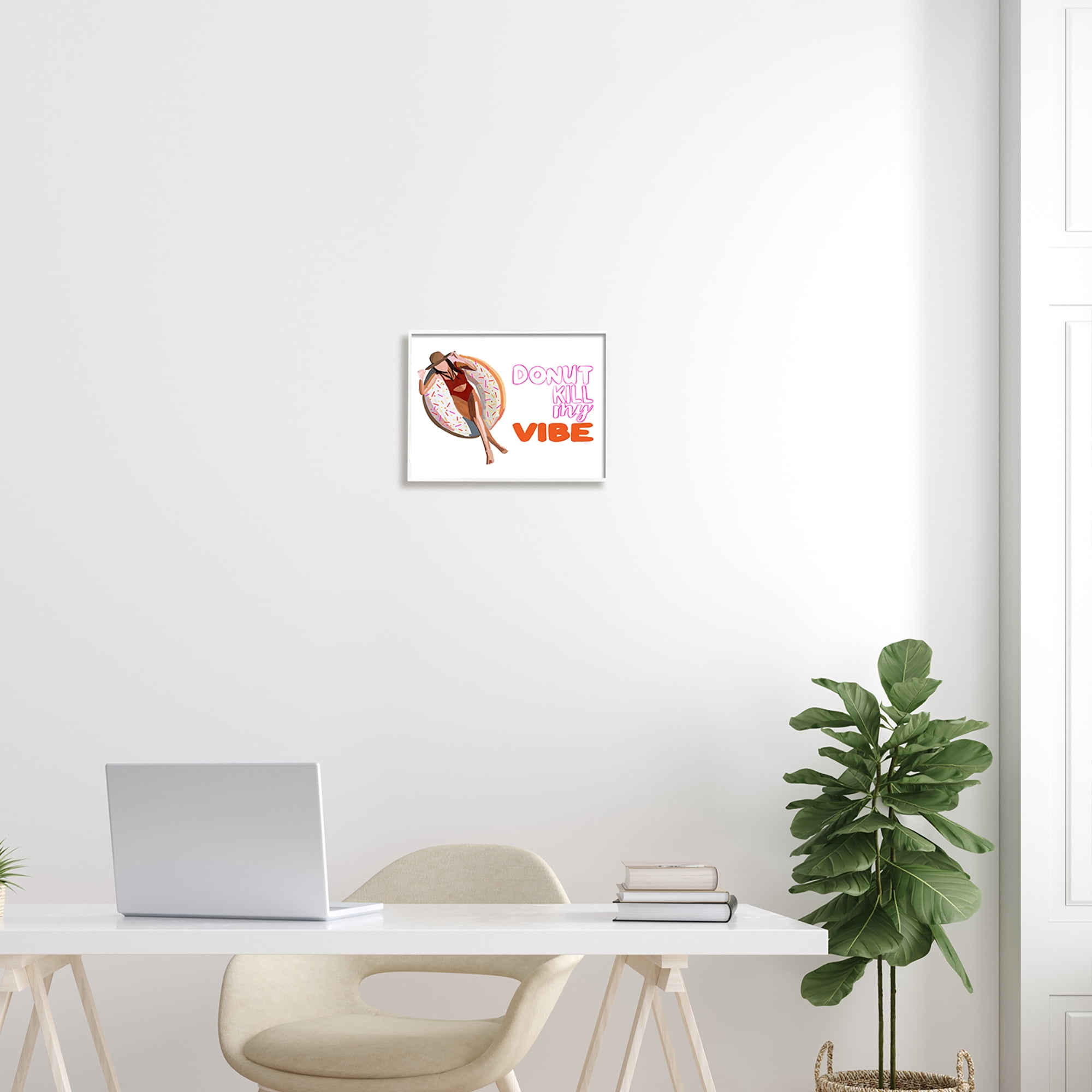 Stupell Industries Donut Kill My Vibe Relaxing Pool Float Girl Graphic Art White Framed Art Print Wall Art, Design by Amelia Noyes