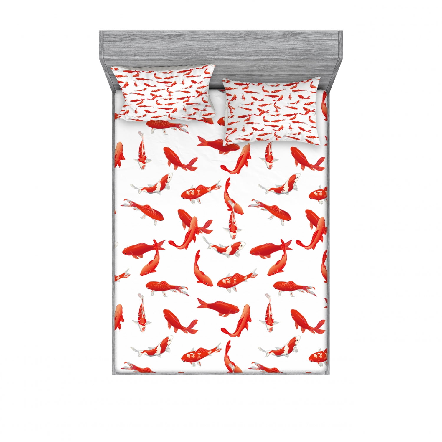 Koi Fish Bedding Set with Sheet & Covers, Eastern Japanese Exotic Koi