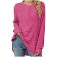 thumbnail image 2 of Blczomt Long Sleeve Women's Sweaters Crew Neck Sweaters Pullover Pink Plain Sweaters for Girls, 2 of 8