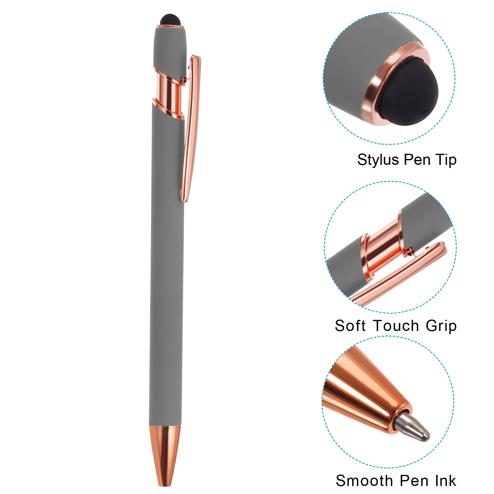 Uxcell Ballpoint Pen with Stylus Tip Metal Pen Black Ink 1.0mm Medium Point Stylus Pen Style 2, Gray 12 Pack