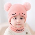 thumbnail image 2 of Gorro con pompón para niños recién nacidos, gorro de ganchillo cálido para invierno, bufanda, conjunto de gorro de Color sólido a la moda (talla única, café), 2 of 5