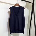 thumbnail image 2 of Wyongtao Womens V Neck Sweater Vest Ribbed Knit Solid Color Sleeveless Blouse Irregular Hem Casual Fall Tank Tops (Free Size, Navy), 2 of 5