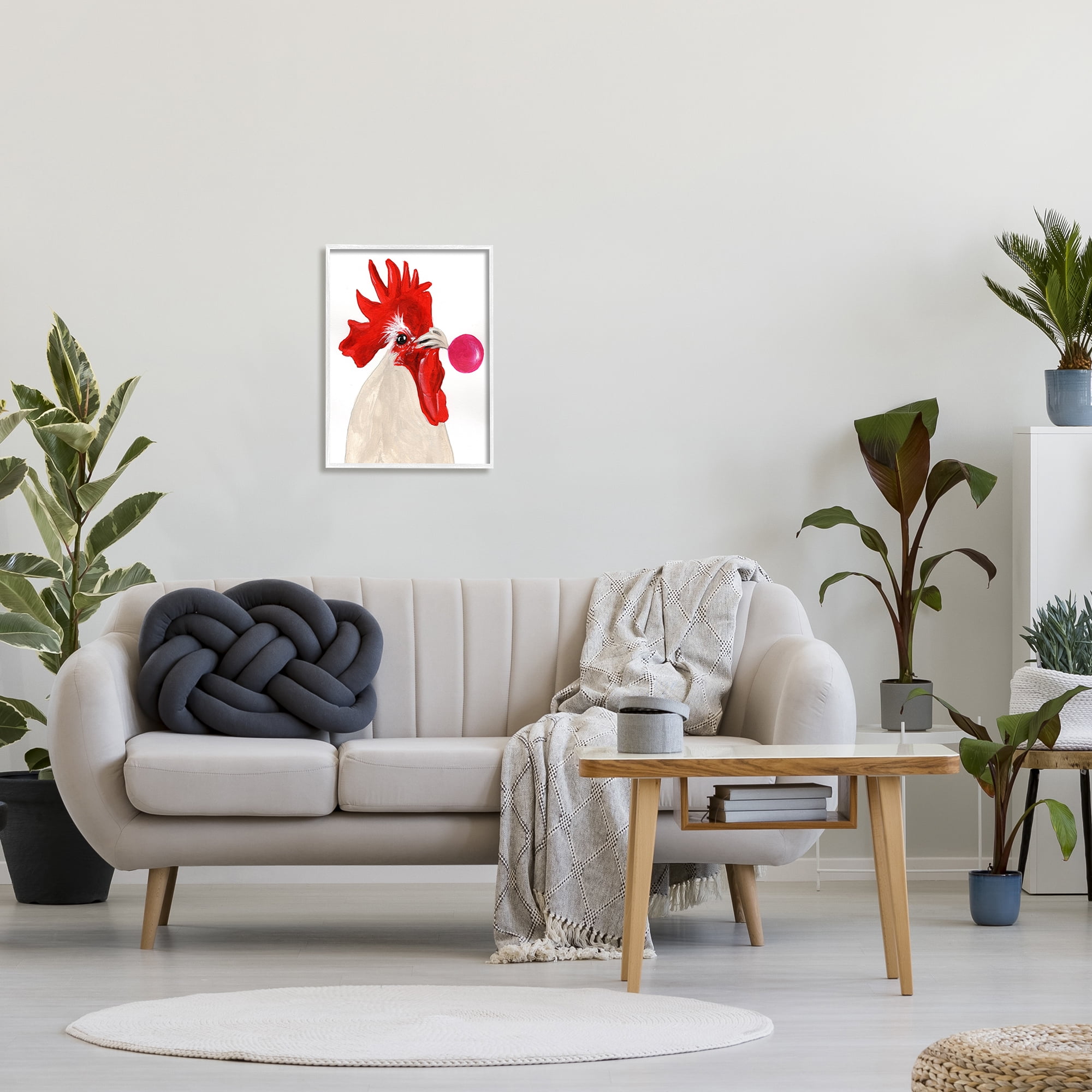Stupell Industries Rooster Blowing Bubblegum Animals & Insects Painting White Framed Art Print Wall Art, 16 x 20
