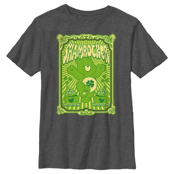 Boy's Care Bears St. Patrick's Day Good Luck Bear Shamrocker Poster  Graphic Tee Charcoal Heather Medium