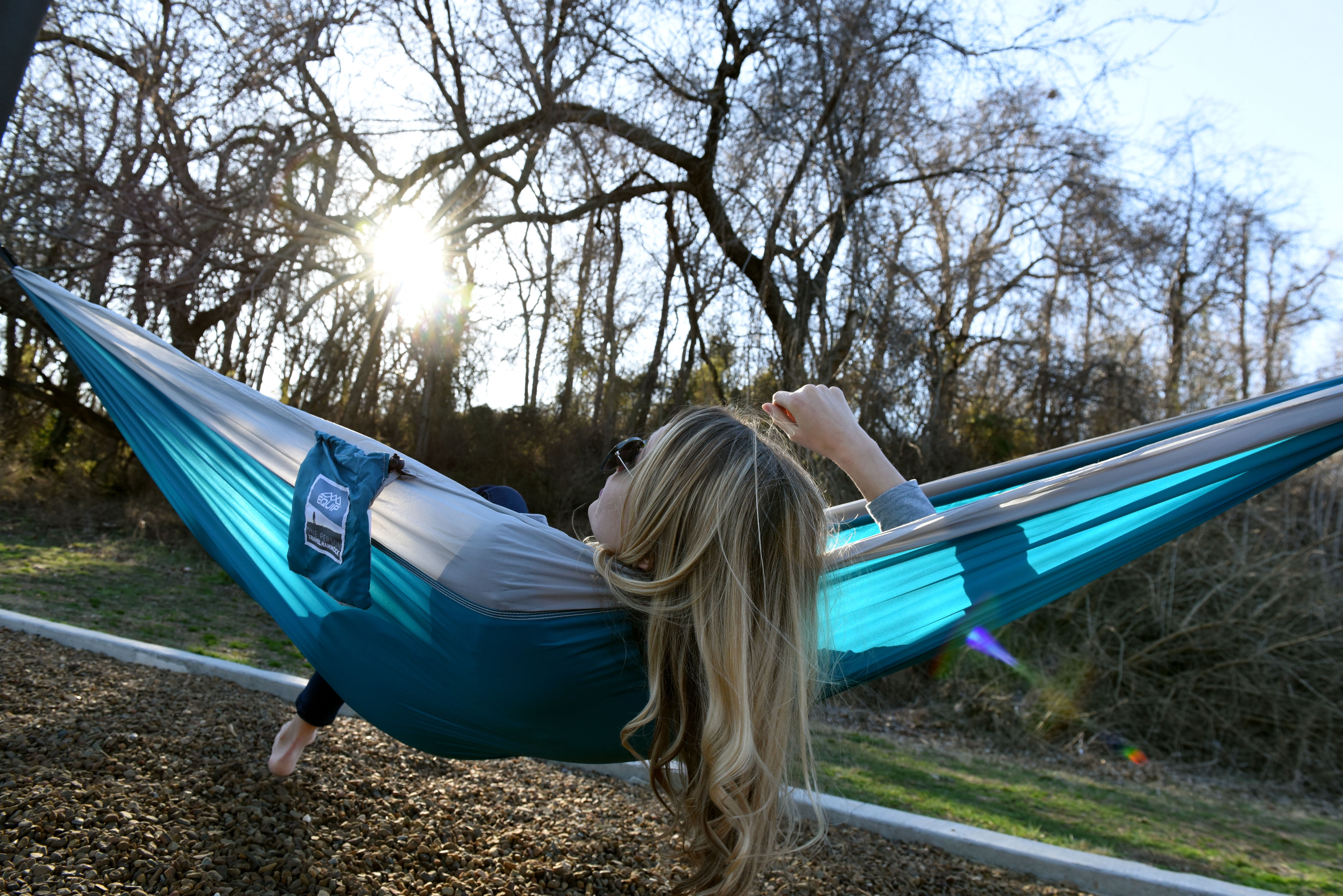 Equip Lightweight Portable Nylon Hammock, 1 Person Turquoise and Gray, Open Size 116" L x 59" W