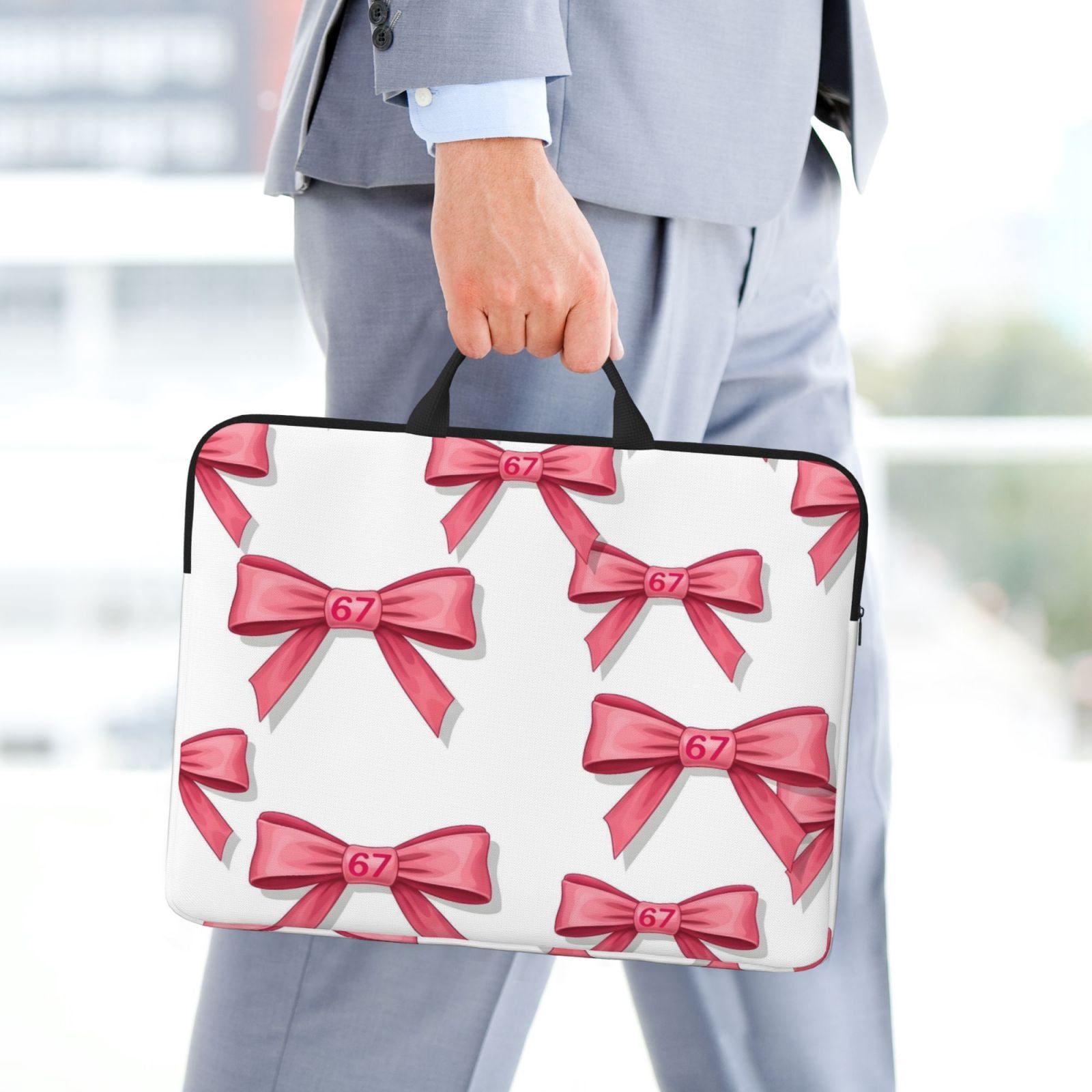 Laptop Sleeve Bag For Women Men 14inch Waterproof Durable Protective Computer Carrying Cover Handle Laptop Case Bag Pink Ribbon Pattern 67 (3)