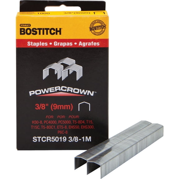 5 Pack Bostitch STCR50193/8-1M 3/8" Heavy Duty 7/16" PowerCrown Staples - 1000 per Package
