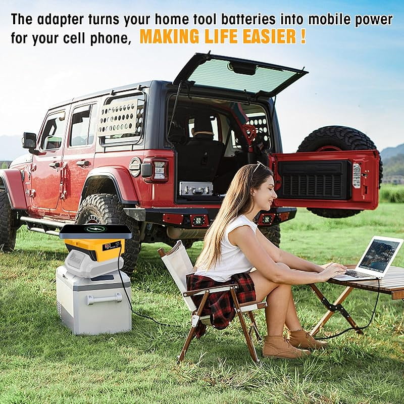 Wireless Charger Adapter,for De*walt 20V Battery,15W Max Wireless Charging Adapter for iPhone for Cell Phone,with USB-A&USB-C 2.1A Fast Charge Ports,Wireless Chargers Using Tool Battery