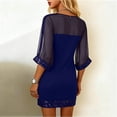 thumbnail image 4 of Delconic Women’s Sheer Mesh Panel Mini Dress with Sequin Embellished Hem and Sleeves Crew Neck Shift Style Blue XL, 4 of 4