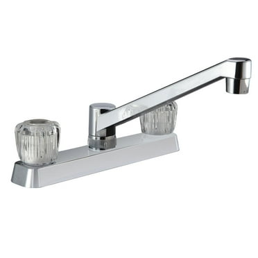 Dura Faucet Two Handle RV Kitchen Faucet w/Crystal Acrylic Knobs - Chrome Polished