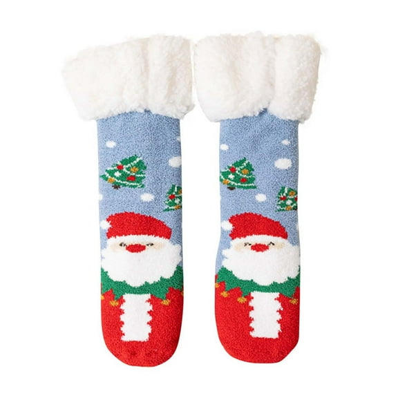 FFENYAN Cozy Christmas Santa Floor Socks - Thick Plush Non-Slip Warm Parent-Child Matching Design for Kids and Adults - Perfect for Winter Holidays and Family Fun