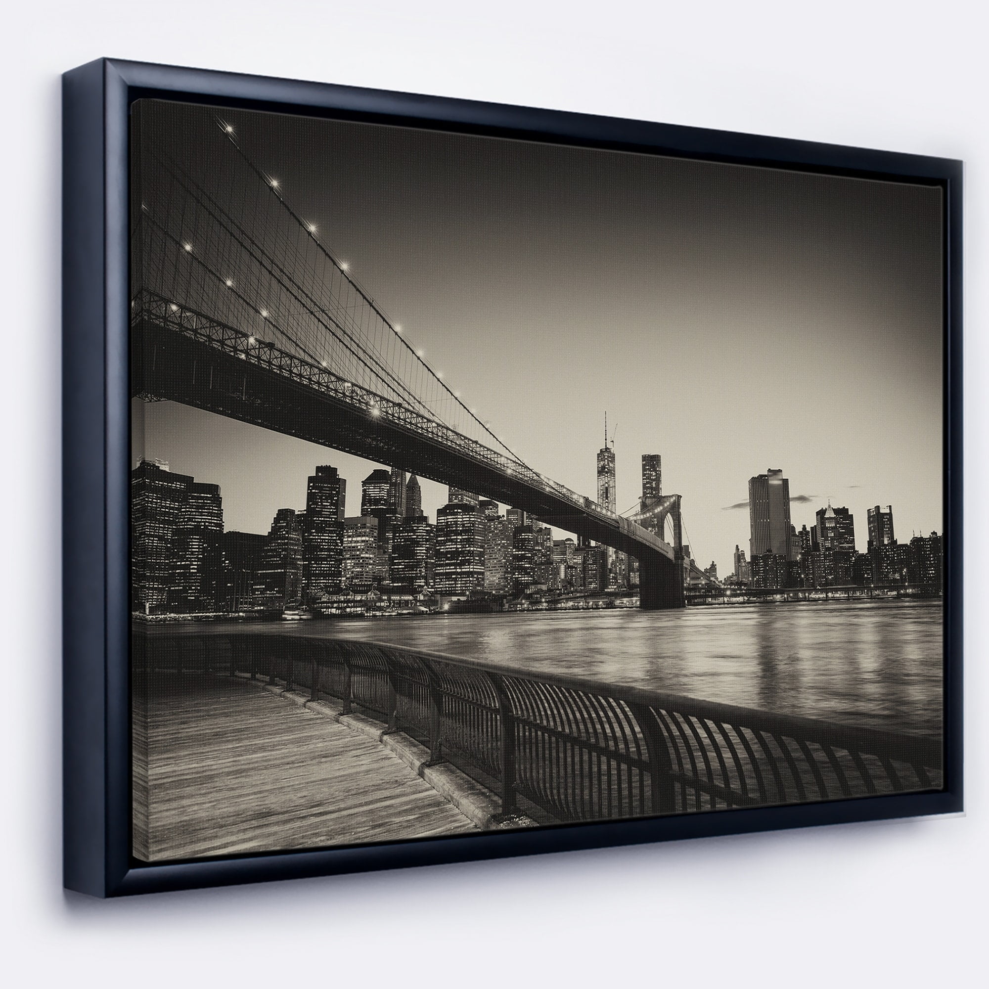 Design Art Famous Landmark of Brooklyn Bridge Framed Canvas Art Print