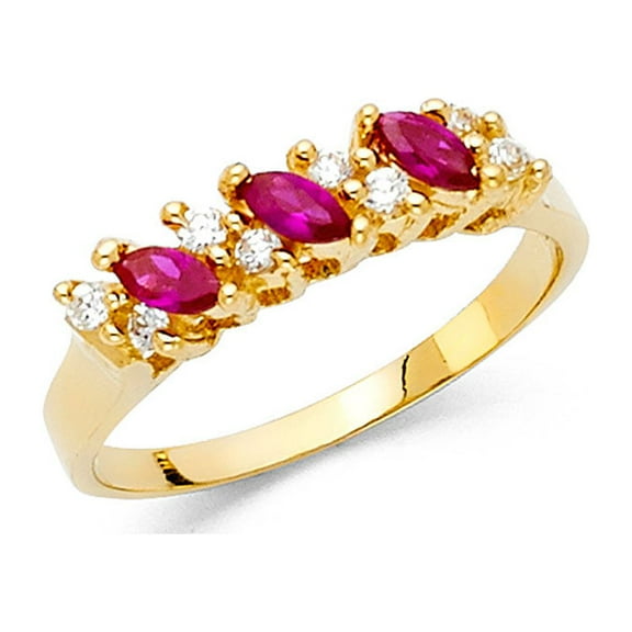 14k Yellow Gold Marquise Cocktail Ring Red CZ Leaf Band Fashion Stylish Polished Fancy Size 7