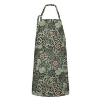 Green Pioneer Flower Pattern Apron-Garden Aprons for Women with Pockets-Cotton Linen Waterproof Kitchen Cooking Gardening Aprons Adjustable for Kitchen,Cooking,BBQ and Salon 33x27 Inch