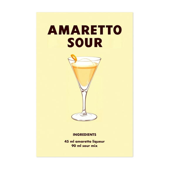 Amaretto Sour - Illustration Cocktail Typography Kitchen Decor Vintage Poster Bar Retro Humor Unframed Wall Art Print 4 x 6 inches