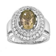 Platinum-Plated Sterling Silver Oval-Cut Citrine Pave CZ Ring