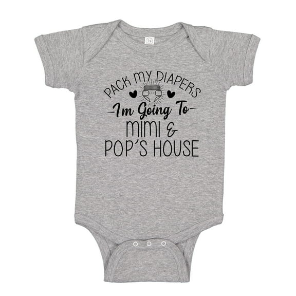 Pack My Diapers I'm Going to Mimi and Pop's House Baby Bodysuit One Piece NB Athletic Heather