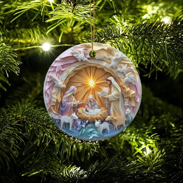 Bolas colgantes de Navidad,Adorno para árbol de Navidad,bola colgante de Navidad,Figura pequeña colgante precioso jesus acrílico,Nacimiento belén nacimiento fiesta religiosa fiesta,Festivo