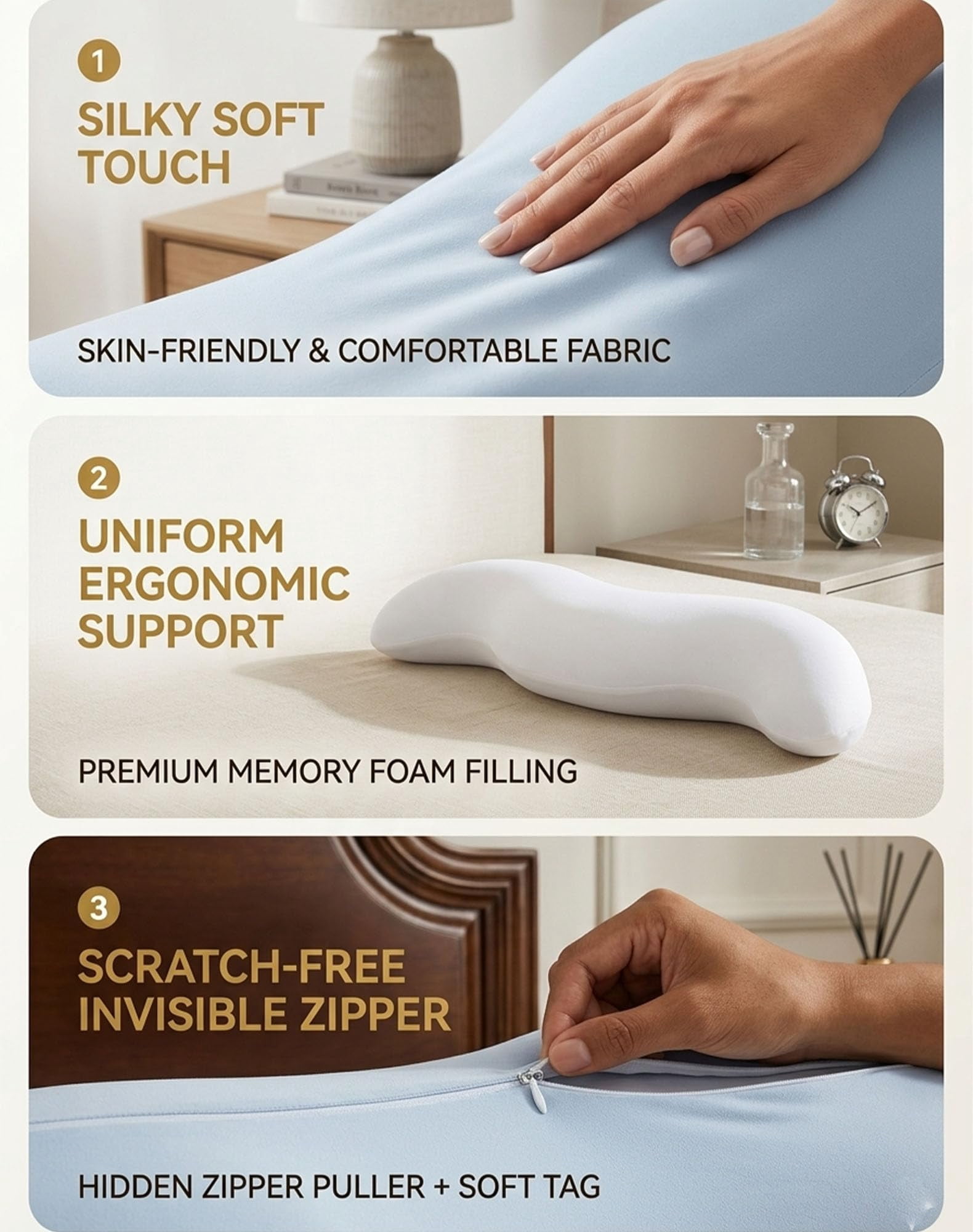 Body Pillow for Side Sleeper, Ergonomic Curve Full Body Support Pillow for Adults Back & Hip Pain Relief, Cooling Cuddle Dual-Zone Memory Foam Long Pillow for Sleeping