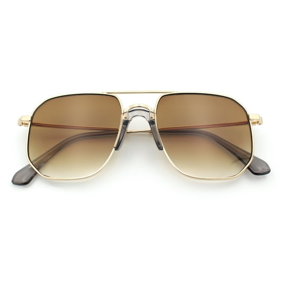 Oversized Iconic Plastic Nose Bridge Rectangle Officer Racer Sunglasses Gold Slate - Brown