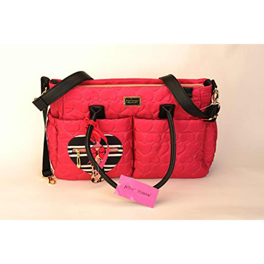 Betsey Johnson Be Mine Fushia Quilted Heart Baby Diaper Bag
