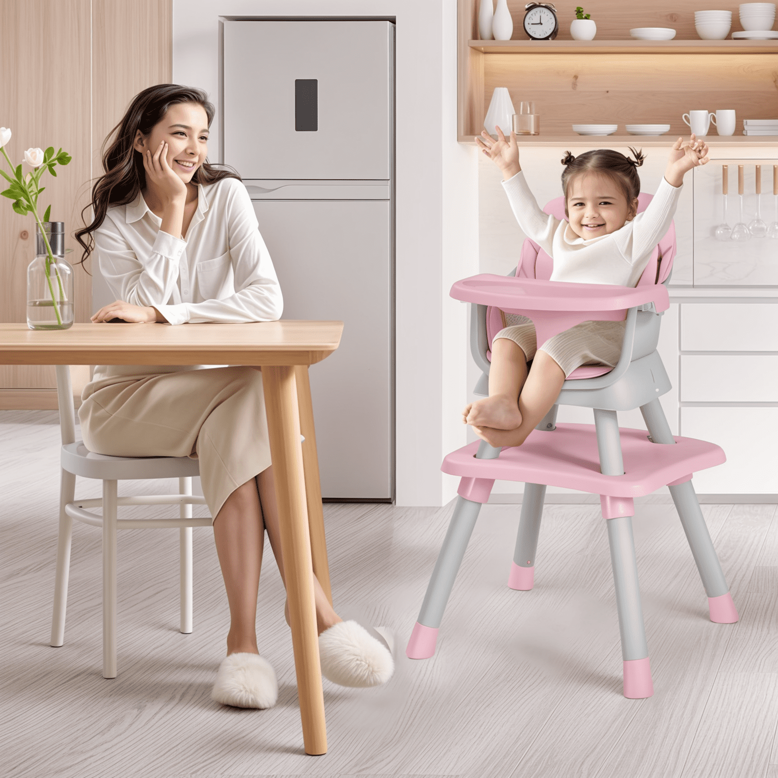 LINLUX 8 in 1 Convertible High Chair for Babies, Feeding Booster Seat for Toddlers, Pink