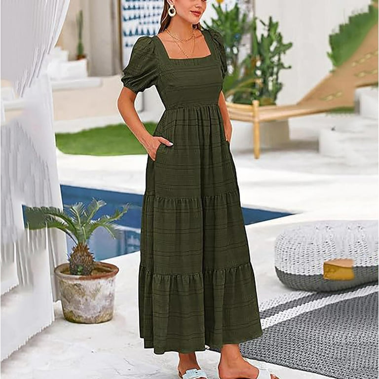 YWJOUDA Plus Size Dresses for Women 2026 Fashion Casual High-End Sleeveless Waist Cinching Large Hem Gentle Style Dress, Women's, Green