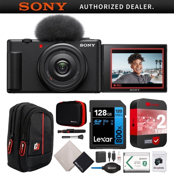 Sony ZV-1F Vlog Camera with 4K Video & 20.1MP for Content Creators and Vloggers Black ZV-1F/B Bundle with CPS 2 YR Extended Protection Pack   Deco Gear Case   128GB Card| Official Sony USA Dealer