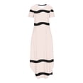 thumbnail image 4 of Annhoo Robe Maxi d'Été pour Femmes Rayée Imprimée Ourlet Irrégulier Manches Courtes Col Rond Robe Décontractée Tendance avec Poche, 4 of 6
