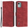 thumbnail image 1 of KAIYANG Funda con tapa para Nokia C12 4G/C12 Pro/C12 Plus, funda tipo billetera de cuero PU con líneas impresas, estilo B, Nokia C12 4G, color rojo, 1 of 5