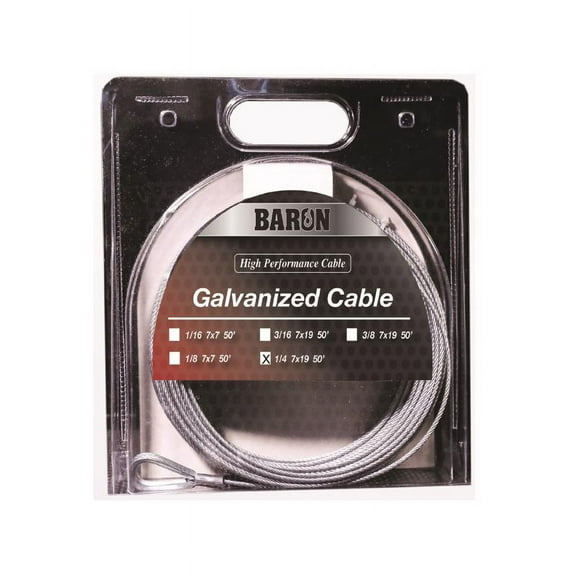 Baron 09005 50' 1/4" 7x19 Galvanized Pre-Cut Cable