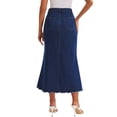 thumbnail image 3 of Falda de mezclilla maxi A Line de cintura alta INSPIRE CHIC para mujer, dobladillo deshilachado, falda de jean casual M azul profundo, 3 of 6