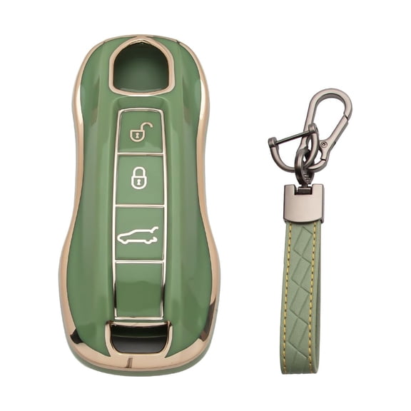 Xotic Tech Green TPU Full Cover Smart Remote Keyless Entry Key Fob Cover Holder Case w/Keychain Compatible with Porsche Panamera 2017-UP & Cayenne 2019-UP & 911 Carrera Taycan 2020-UP & Macan 2022-up