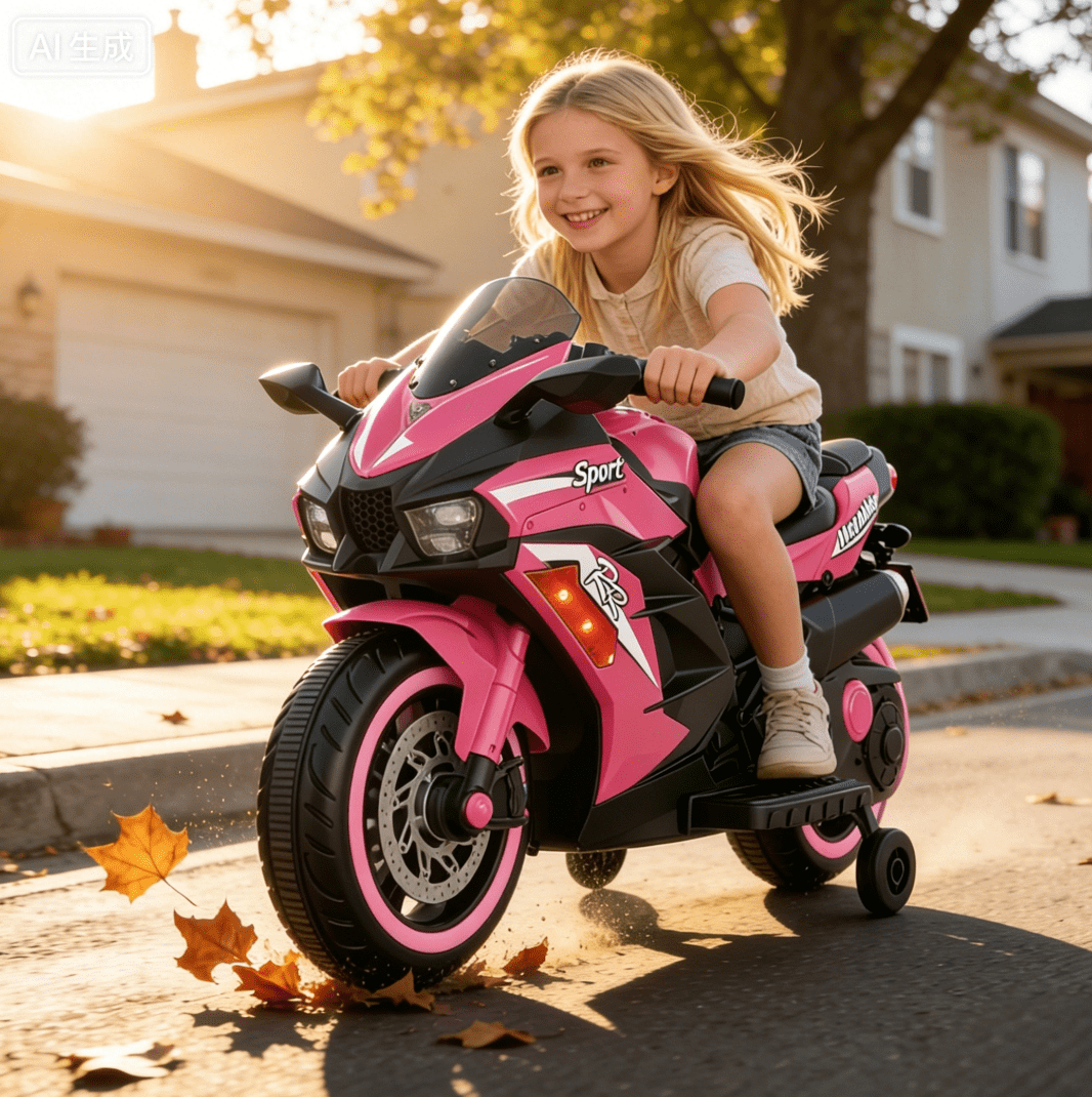 Zogymoz, Kids Electric Ride on Motorcycle, Pink, Bluetooth Music